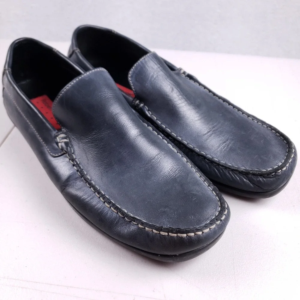 Robert‎ Wayne Men 12 Driving Loafers Navy Blue Leather Slip On Moccasin Shoes